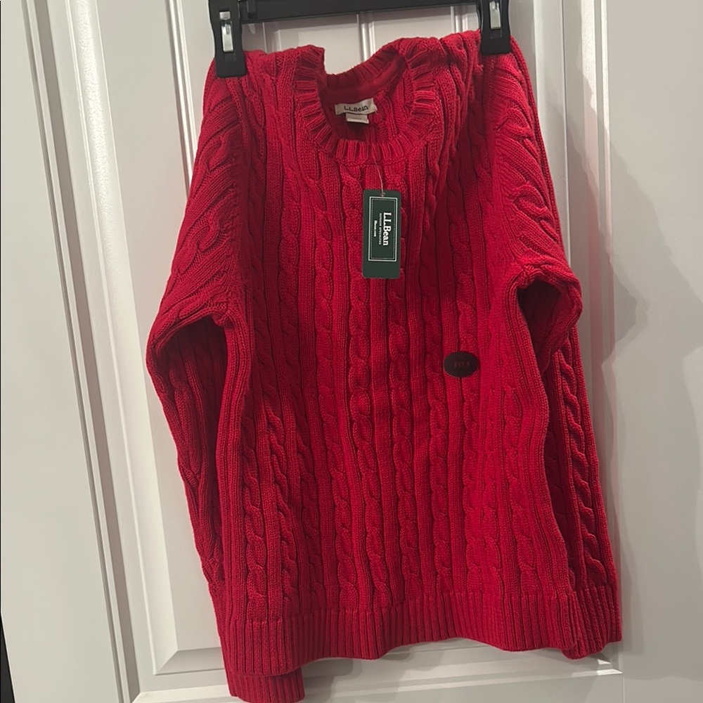L.L. Bean Red Cable Knit Sweater - Crew Neck